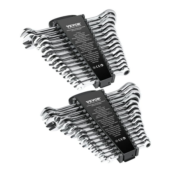 VEVOR Combination Wrench Set, 30-Piece Ratcheting Wrench Set with Organizer Rack, Cr-V Steel Wrench Set SAE 1/4" to 1", Metric 8 mm to 24 mm, Ideal for General Household, Garage, Workshop, Emergency