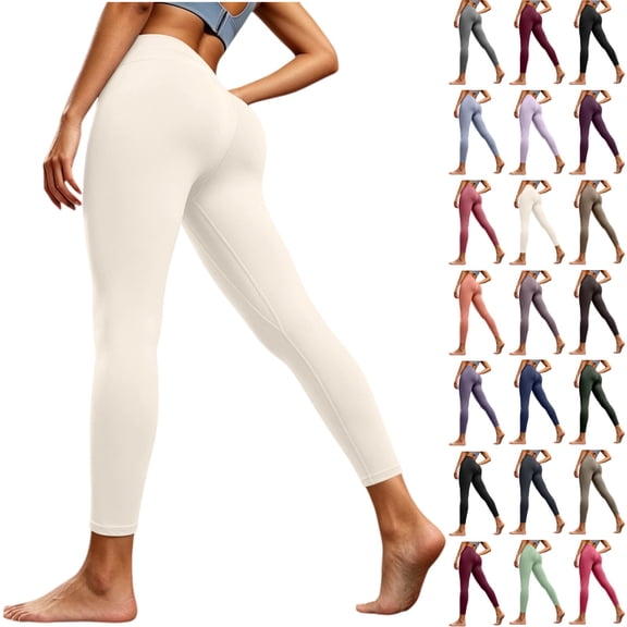 Seffadzy Women's Yoga Leggings High Waisted Tummy Control Compression Running Workout Gym Pants White S