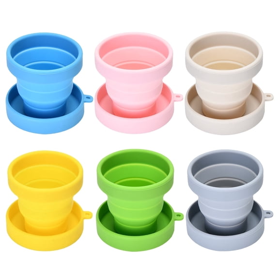 6PCS 5oz Travel Folding Water Cup Silicone Mug Portable Drinking Cup for Camping Hiking Outdoor(6 colors assorted)