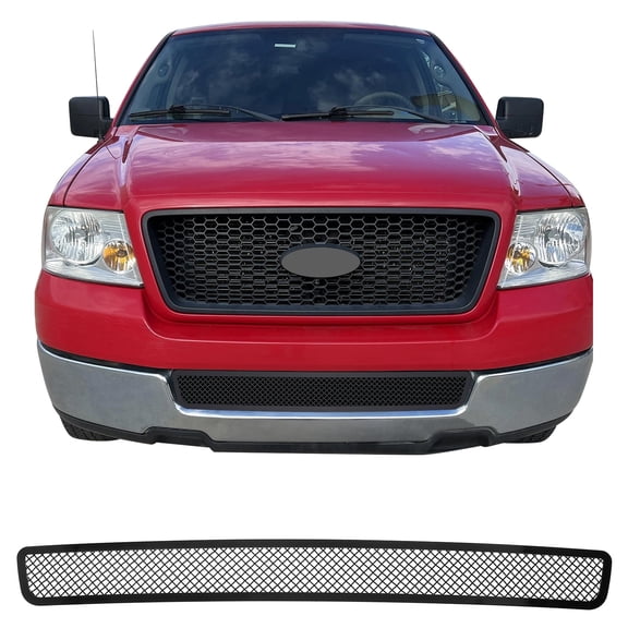 Ikon Motorsports Front Bumper Hood Lower Bottom Grille Insert Replacement For 2004-2005 Ford F-150 F150, Mesh Style W/Rivets Chrome Stainless Steel