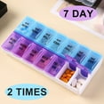 thumbnail image 2 of Arcticice 2-pack Pill Box 7 Day Pill Organizer 2 Times a Day Compact Pill Travel Case, 14 Individual Compartmented Pill Box with Braille Printed, Blue+Purple, 2 of 9