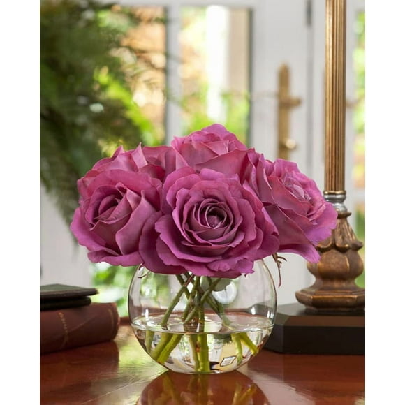 PETALS - Small Rose Nosegay Silk Flower Arrangement - Mauve Lavender - 8" Height x 8" Width