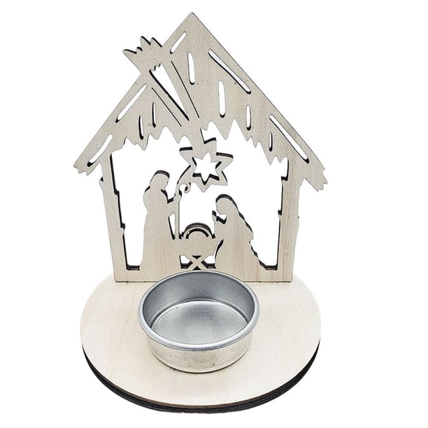 Adornos navideños de belén EZLIFE BOWTONG rústicos de madera para árbol de Navidad adorno 3D belén escena navideña Q4H2