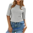thumbnail image 2 of uublik Plus Size Tee Shirts for Women Half Sleeve T Shirts Crew Neck Casual Top Comfortable Shirt Soft Basic Tees Women Blouses Gray, 2 of 5