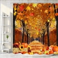 thumbnail image 4 of Fall Forest Maple Leaves Thanksgiving Shower Curtain, Halloween Pumpkin Autumn Forest Bathroom Accessories, Rustic Farmhouse Harvest Fabric Shower Curtain for Bathroom Decor, Orange Yellow, 72X72in, 4 of 5