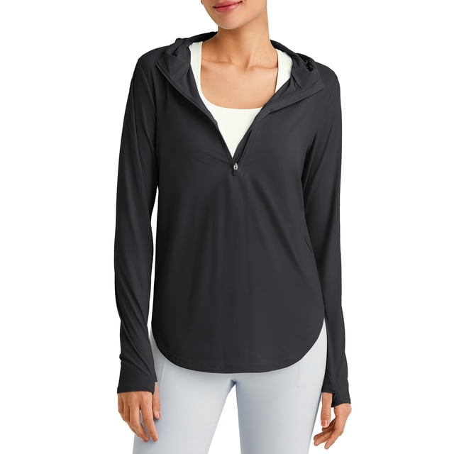 Sudadera con capucha de manga larga Shirt G4Free SPF 50+ para mujer, color negro
