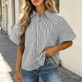 thumbnail image 5 of Dpjklzsn Women's Striped Button Down Shirt, Short Sleeve Collared Loose Fit Blouse with Front Pocket, 5 of 6