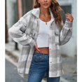thumbnail image 4 of Defitshape Women's Long Sleeve Jacket Thermal Shirt Jacket Plaid Printed High Low Fashion Fall Cute Soft Outerwear Grey XX-Large, 4 of 4