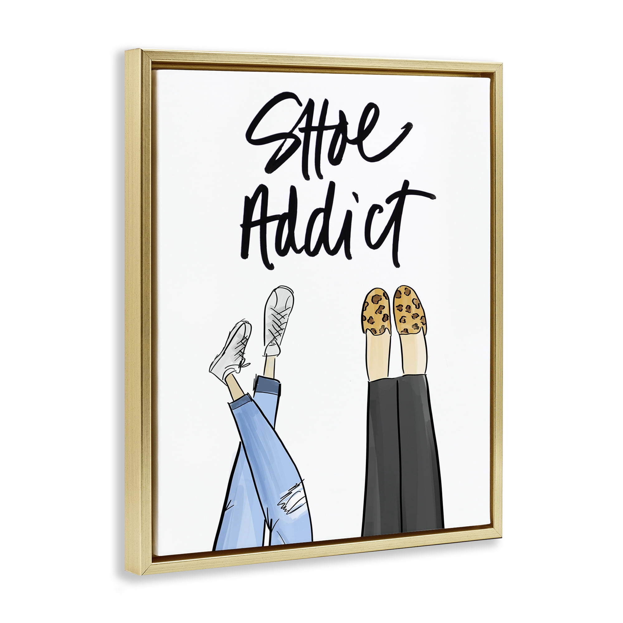 Stupell Industries Shoe Addict Phrase Beauty & Fashion Painting Gold Floater Framed Art Print Wall Art, 25 x 31