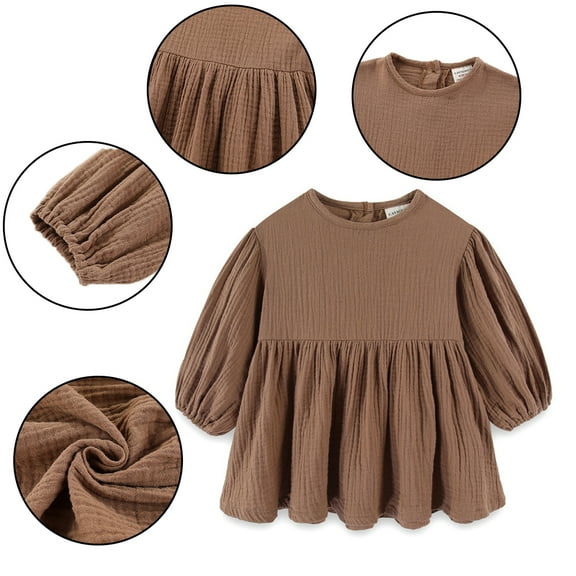 QUDDERR 1-6Y Girls Cotton Dress for Kids Baby Fall Clothing Solid Cotton Skirt Spring Fall Dress Long Sleeve Skirt for 1-6T