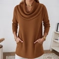 thumbnail image 2 of Essentials Women's Sweater Solid Cowl Neck Long Sleeve Knitted With Pocket Fall Winter Clothes Coffee, 2 of 4
