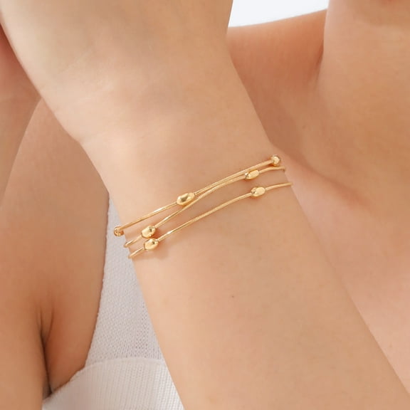 14K Gold Plated Bracelets for Women, Trendy Adjustable Bolo Bracelets Tennis Beaded Bracelet No Tarnish Fashion Jewelry Gifts for Her