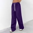 thumbnail image 3 of YIFUNIN Women's Casual Solid Color Elastic Waist Wide Leg Pants, Drawstring Loose Fit Trousers for Everyday Lounge, Comfortable Versatile Style,Purple XL, 3 of 5