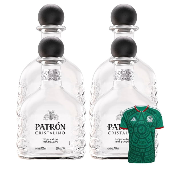 4 Tequila Patrón Cristalino Añejo 700 ml + Jersey Verde