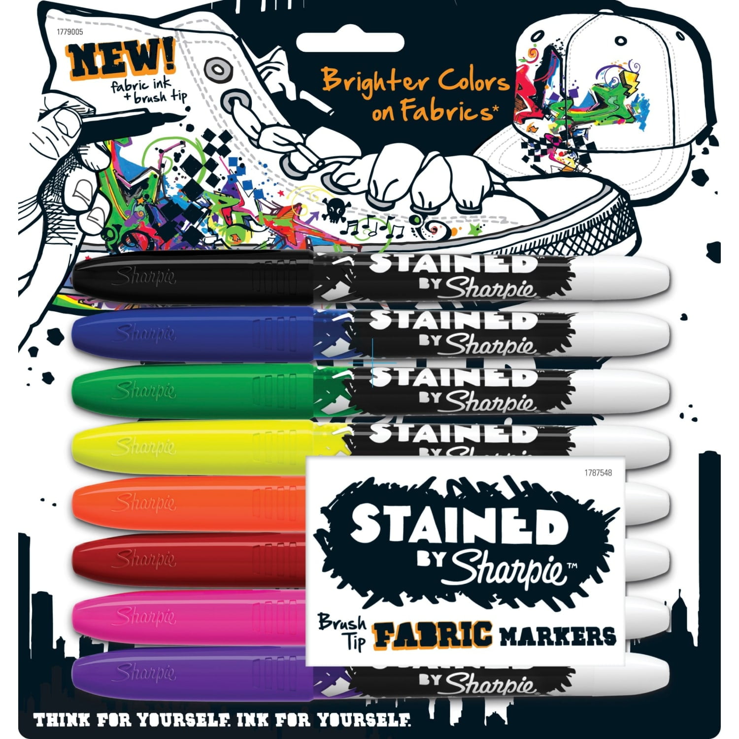 Sharpie Stained Fabric Markers, Brush Tip, Assorted Colors, 8 Count