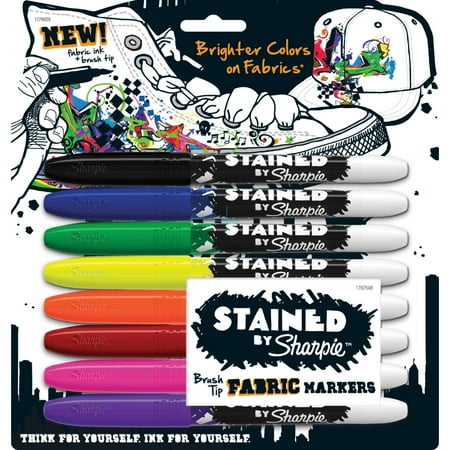 Sharpie Stained Fabric Markers, Brush Tip, Assorted Colors, 8 Count