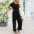 thumbnail image 5 of JGGSPWM Pajama Sets for Women 2 Piece Short Sleeve Loungewear Casual Solid Color Pj Set Loose Soft Sleepwear with Pockets Black XL, 5 of 8