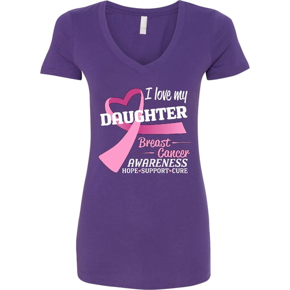 Inktastic I Love My Daughter Breast Cancer Awareness Hope, Support, Love Women's V-Neck T-Shirt