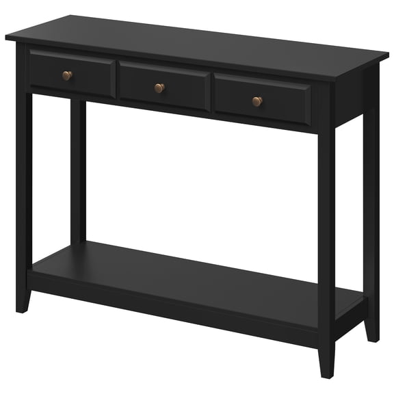 Alden Design 3-Drawer Wooden Console Table with Storage Shelf for Entryway, Black