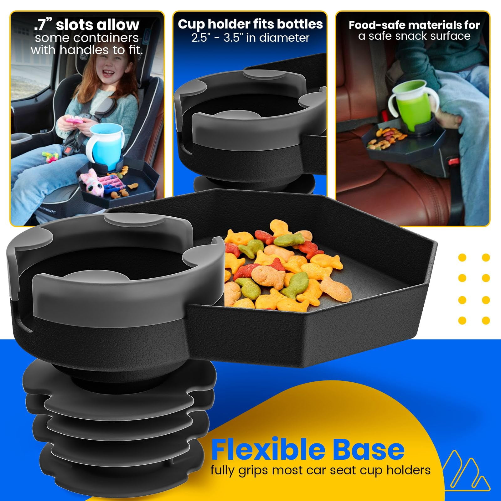 Kids Travel Tray Large Base - Car Seat and Car Cup Holder Tray - Tray for
