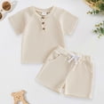thumbnail image 2 of Splozh Boys Summer Outfit T-Shirt + High Waist Shorts Baby Boy Waffle Knit Set Toddler Kids,Beige,3-4 Years, 2 of 7