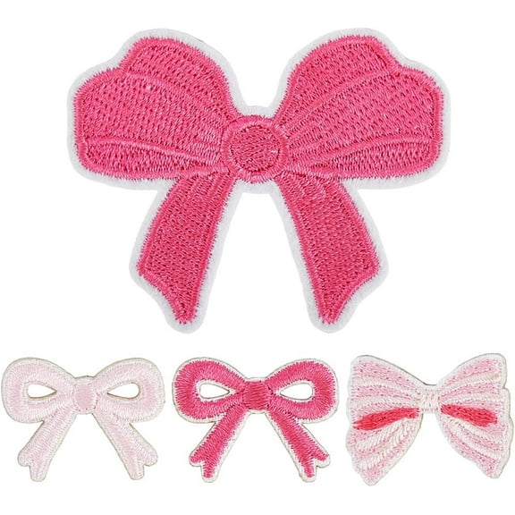24Pcs Pink Embroidered Applique Small Iron On Bowknot Patches Multistyle Bulk Mini Decorative Sew On Repair Fabric Patch
