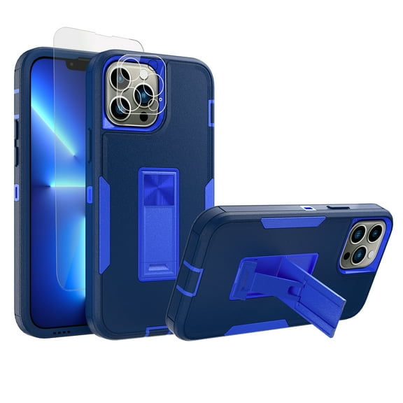 Xhy iPhone 13 Pro Case with Stand, 2x Screen Protector   1x Camera Lens Protector, Military Grade Case with Magnetic Car Mount, 6.1 inch Cover for Men Women, Dark blue & Blue