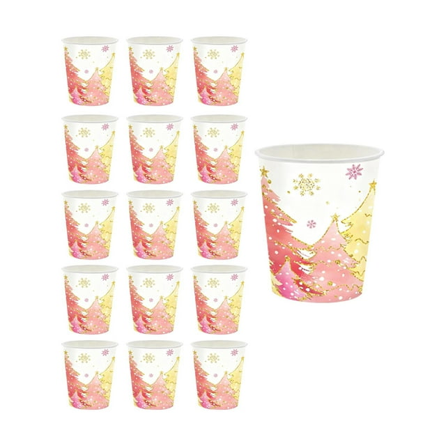 EGNMCR Pinks Christmas Tree Snowflake Theme Party Tableware Disposable 7-in And 9-in Paper Plates Paper Cups And Tissue Set Party-Themed Paper Plates Set Paper Disposable Tableware Set