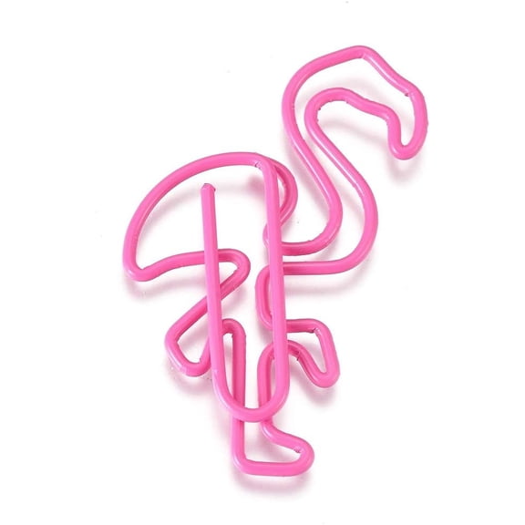 50Pcs Flamingo Shape Iron Paperclips Cute Paper Clips Funny Bookmark Marking Clips Deep Pink 41x26x3mm
