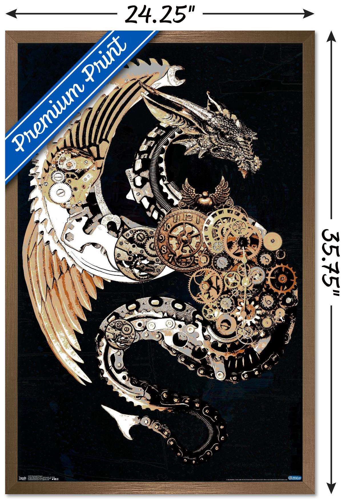 Steampunk Dragon Wall Poster, 22.375" x 34", Framed