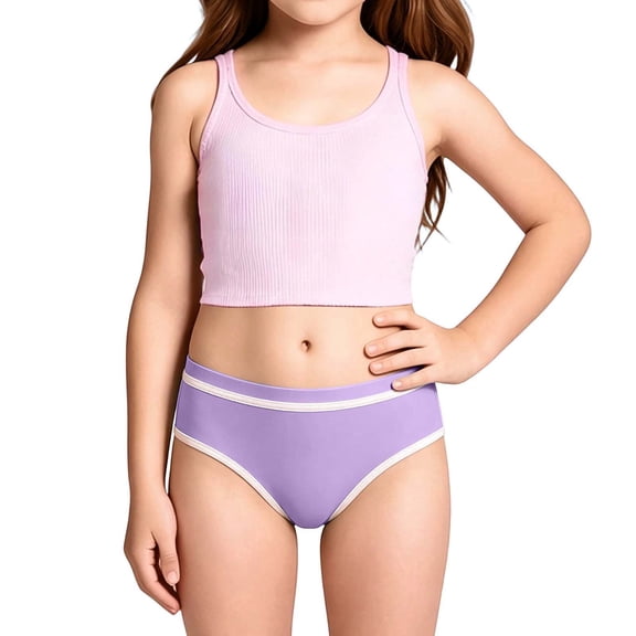 Girls Solid Striped Trim Swim Briefs, Stretch Separate Swim Bottoms, Soft Anti-Exposure Pool Water Play Outfit for Girls 5-12Y