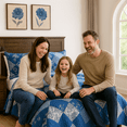 thumbnail image 4 of DBOZE Reversible Cotton Blend 3 Piece Embroidered Quilt Set Elegant Bedspread with Decorative Pillow Shams All Season Coverlet(King.Blue/White), 4 of 7