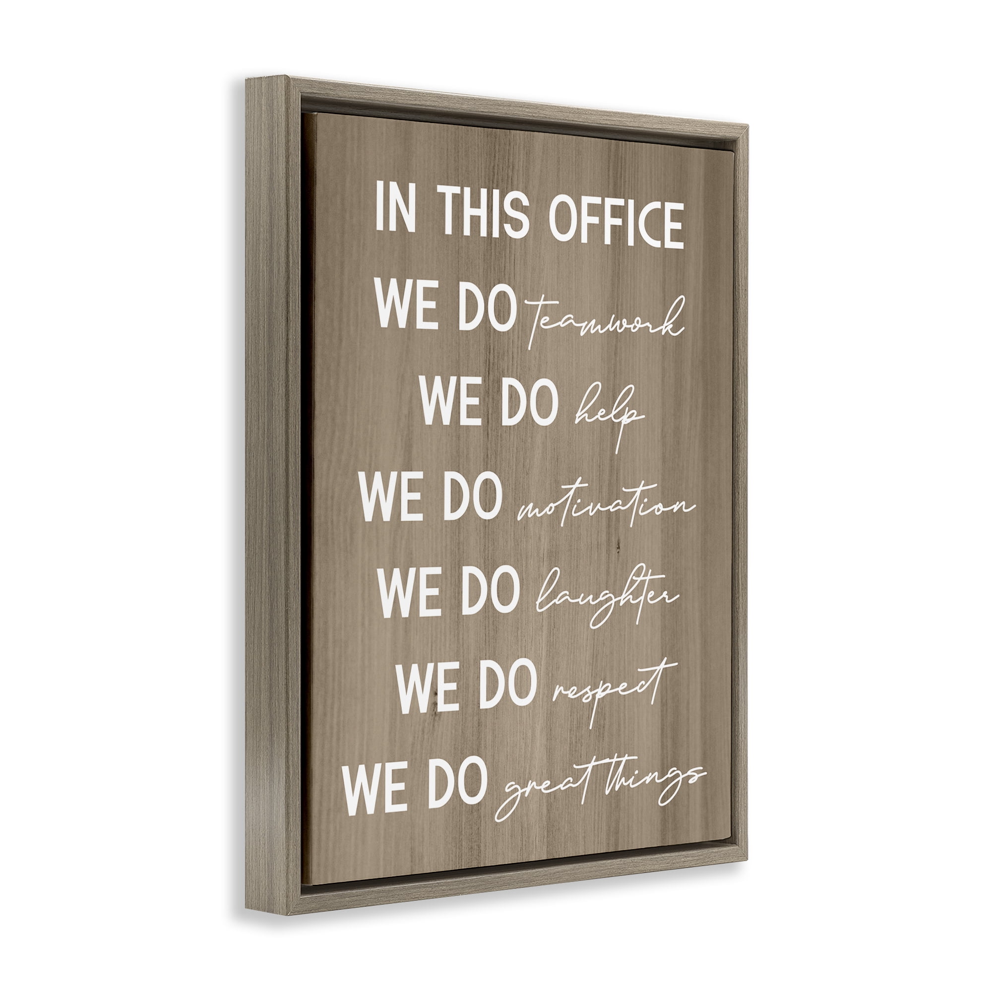 Stupell Industries In This Office Motivational Text & Numbers Painting Brown Floater Framed Canvas Art Print Wall Art, 17 x 21