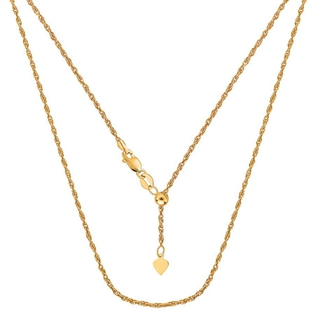 14k Yellow Gold Adjustable Rope Chain Necklace, 1.0mm, 22