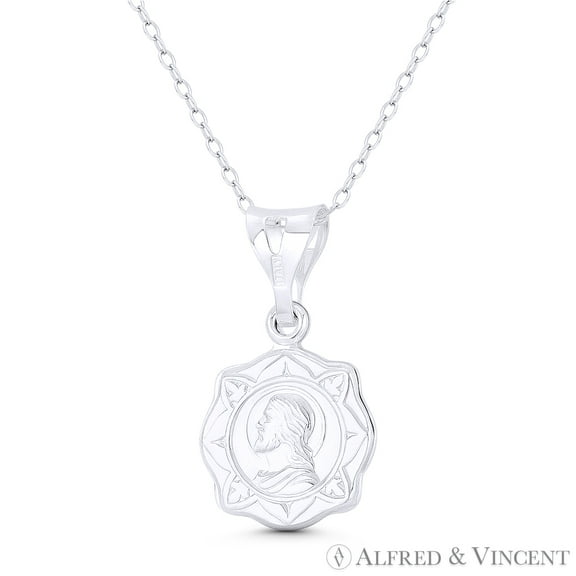 Jesus Christ, Son of God, 26x15mm (1x0.6in) Button Pendant & Chain Necklace in .925 Sterling Silver