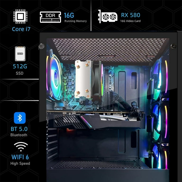 STGAubron Gaming PC Desktop, RX 580 16G, Intel Core i7 up to 3.9G
