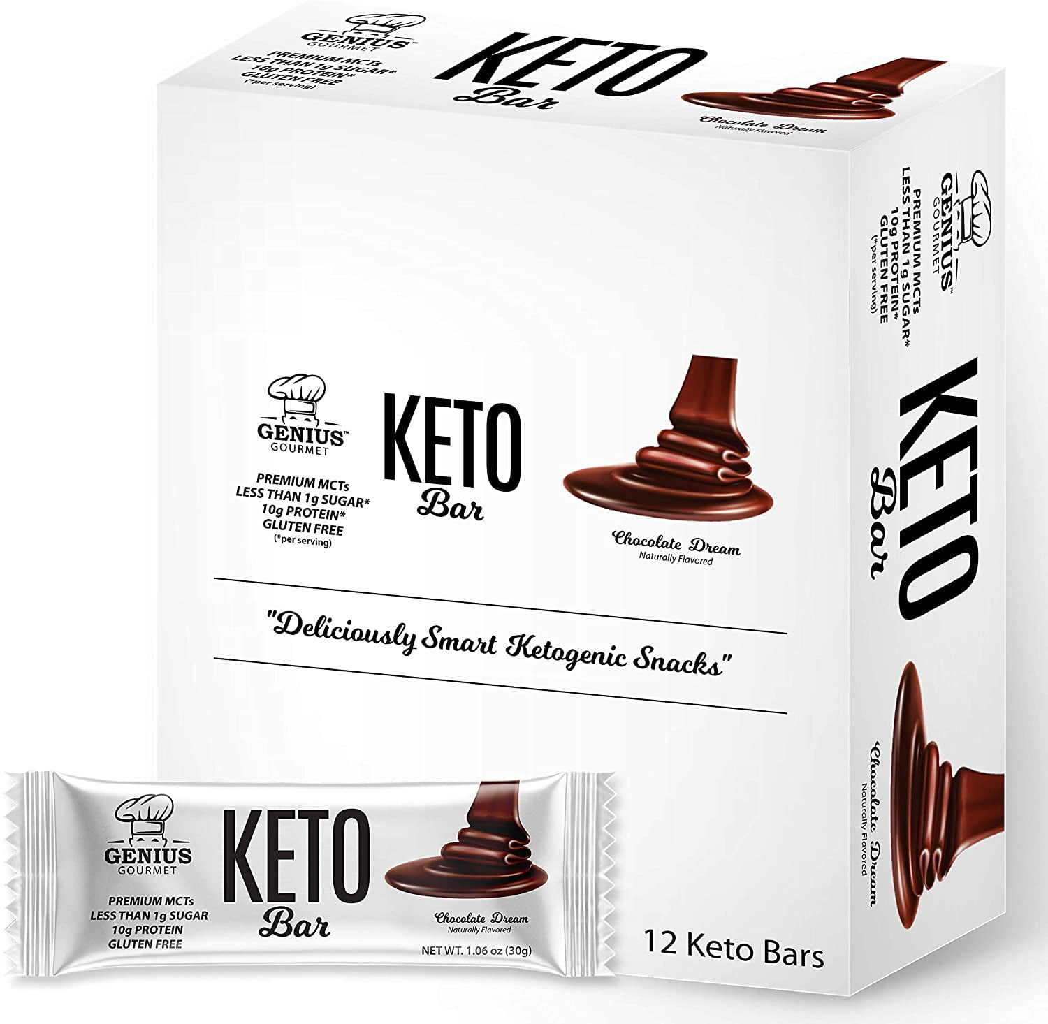 Genius Gourmet Gluten Free Keto Protein Bars, Chocolate Dream 12 pack