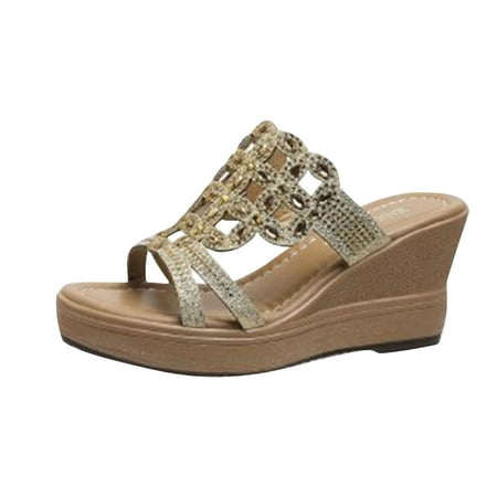 

Women s Sandals Casual Retro Braided Rhinestones Wedge Peep Toe High Heel Platform Mules Flat Shoes Non-Slip Sandals