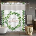 thumbnail image 5 of Welcome No Hooks Shower Curtain with Snap-in Liner Spring Eucalyptus Leaf Plaid Farmhouses White Wood Shower Curtains for Bathroom, Waterproof, Easy Install, Washable 66"x72", 5 of 9