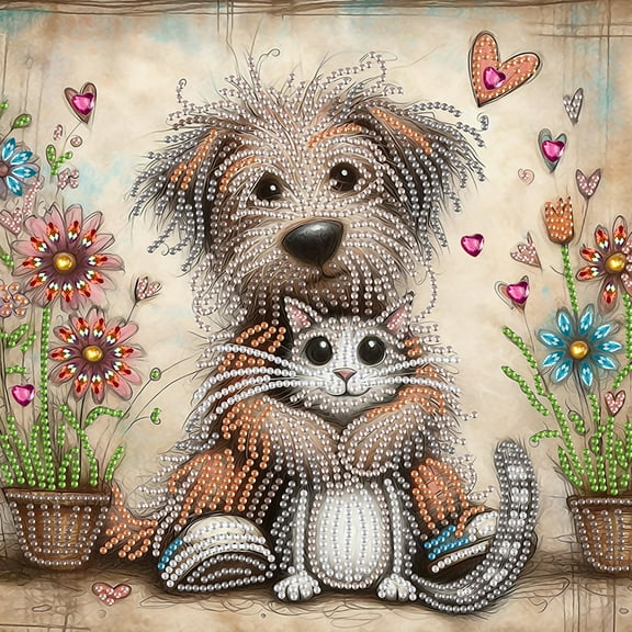 Puppy Hugs Cat Diamond Art Painting Kit