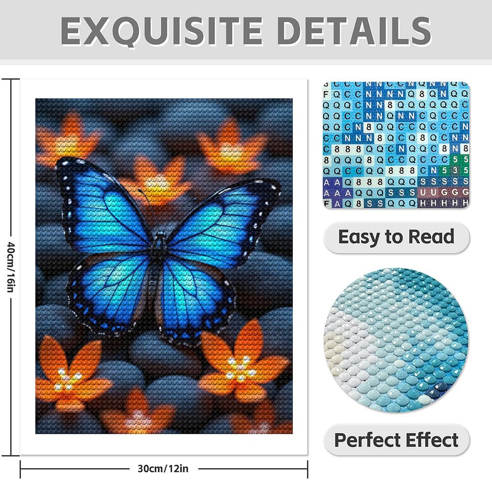 Diamond Art Kit for Adults, Modern Butterfly Azure Print No.1163 Diamond Painting for Adults Beginners, 5D DIY Diamond Art Painting Kits, Colorful Diamond Painting Craft for Home Decor 12x16
