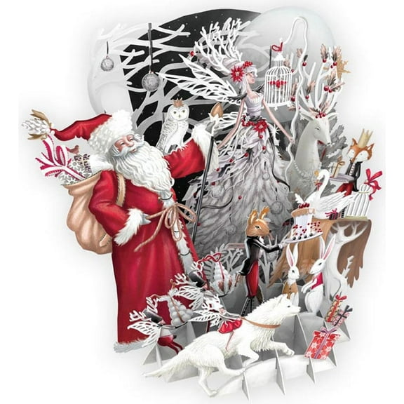Notes & Queries White Magic : Santa, Fairy Queen and Woodland Creatures 3D Laser Cut Pop Up Christmas Card