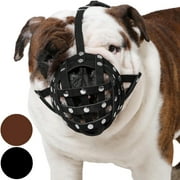 Basket Dog Muzzle for Boxer English Bulldog American Bulldog Secure Leather Muzzle, Black