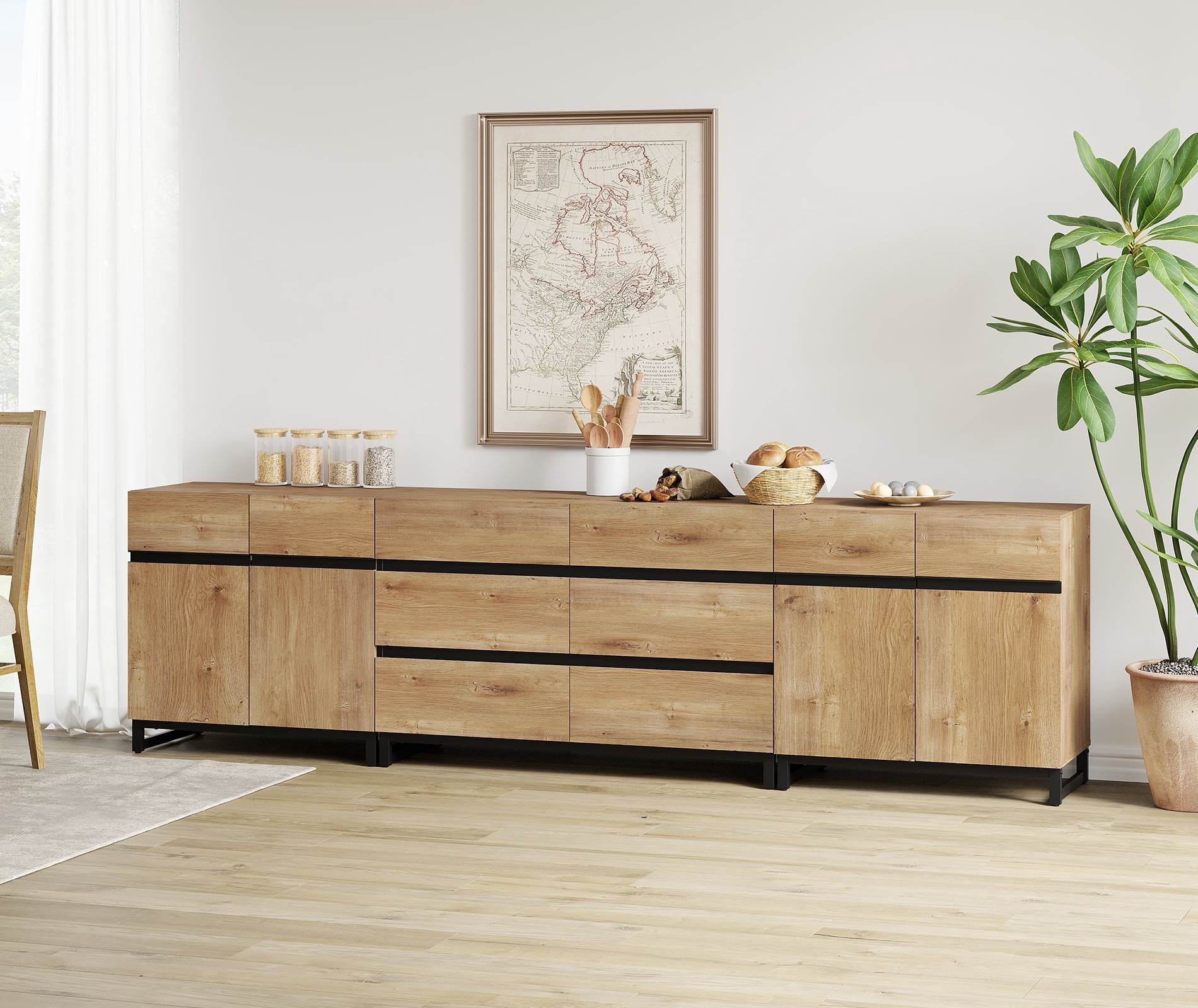 WAMPAT 3 In 1 Modern Sideboard Buffet with 6 Drawers & Adjustable Shelf for Living Room & Kitchen