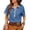 Blue, variant on Women's Colorblock Short Sleeve Button-Down Top, Contrast Collar Snap Button Western Shirt, Breathable Casual Summer Blouse