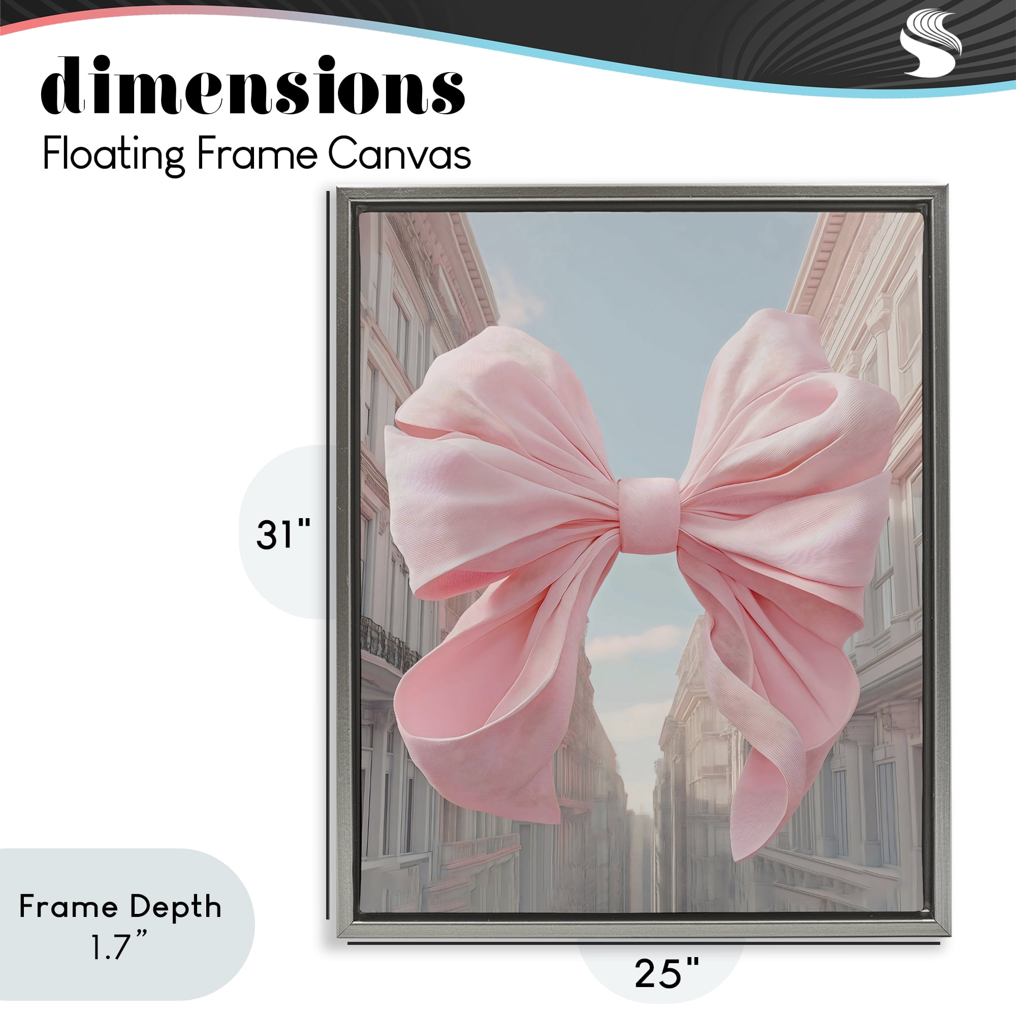 Stupell Industries Pink Bow over City Street Gray Framed Floater Canvas Wall Art, design by The Prints Vibe
