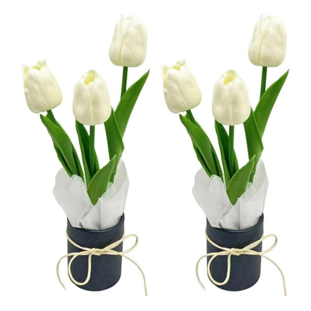 Ramo de tulipanes artificiales, centro de mesa primaveral para jardín (DIY). Leche blanca
