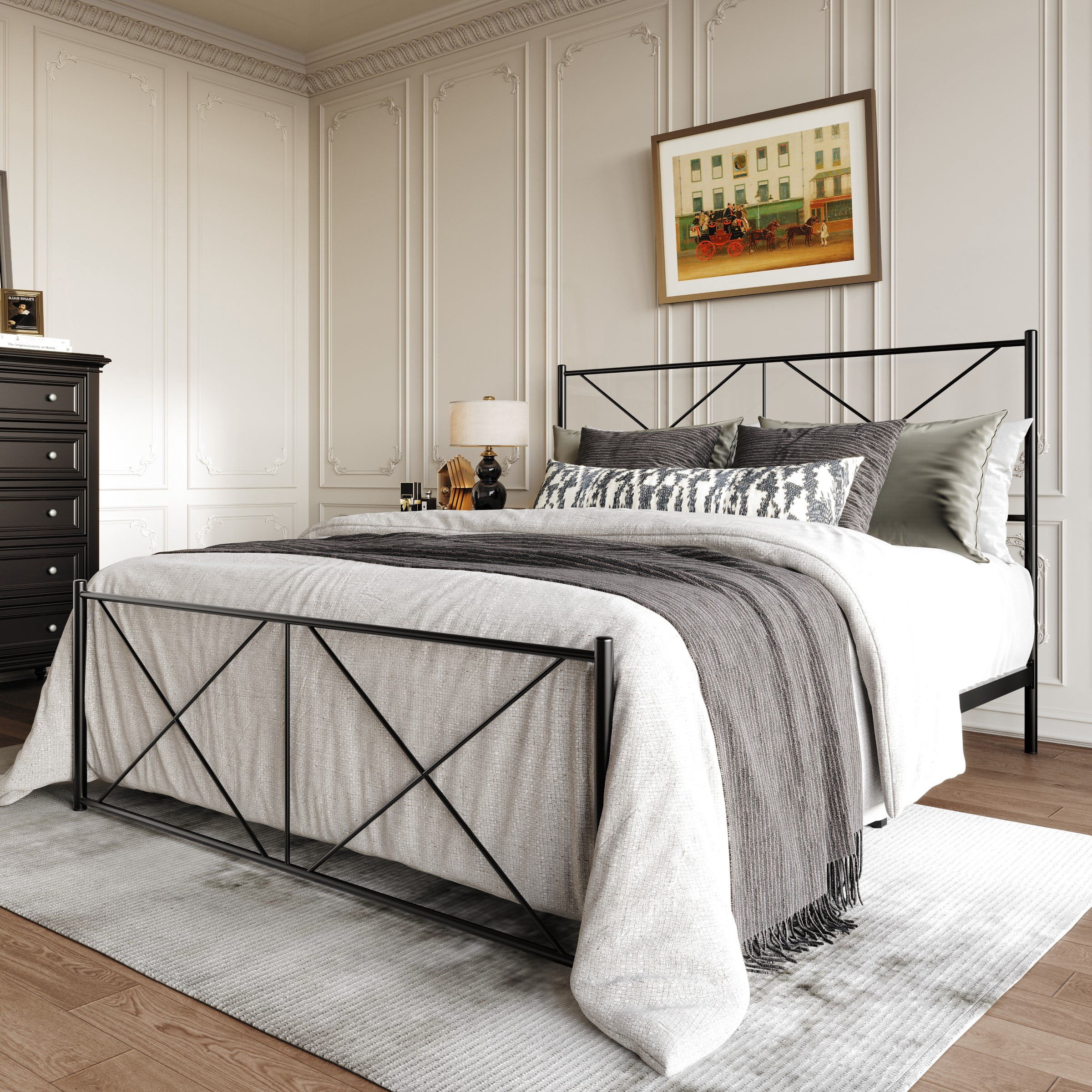 Home Design Sturgis Twin Metal Bed Frame for Adult Bedroom, Platform Style, Black