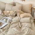 thumbnail image 3 of Duvet Cover King Size Brown Tan Plaid Checkered Comforter Cover Grid Farmhouse Bedding Set 3 Pcs Soft Breathable Washed Microfiber, 3 of 5