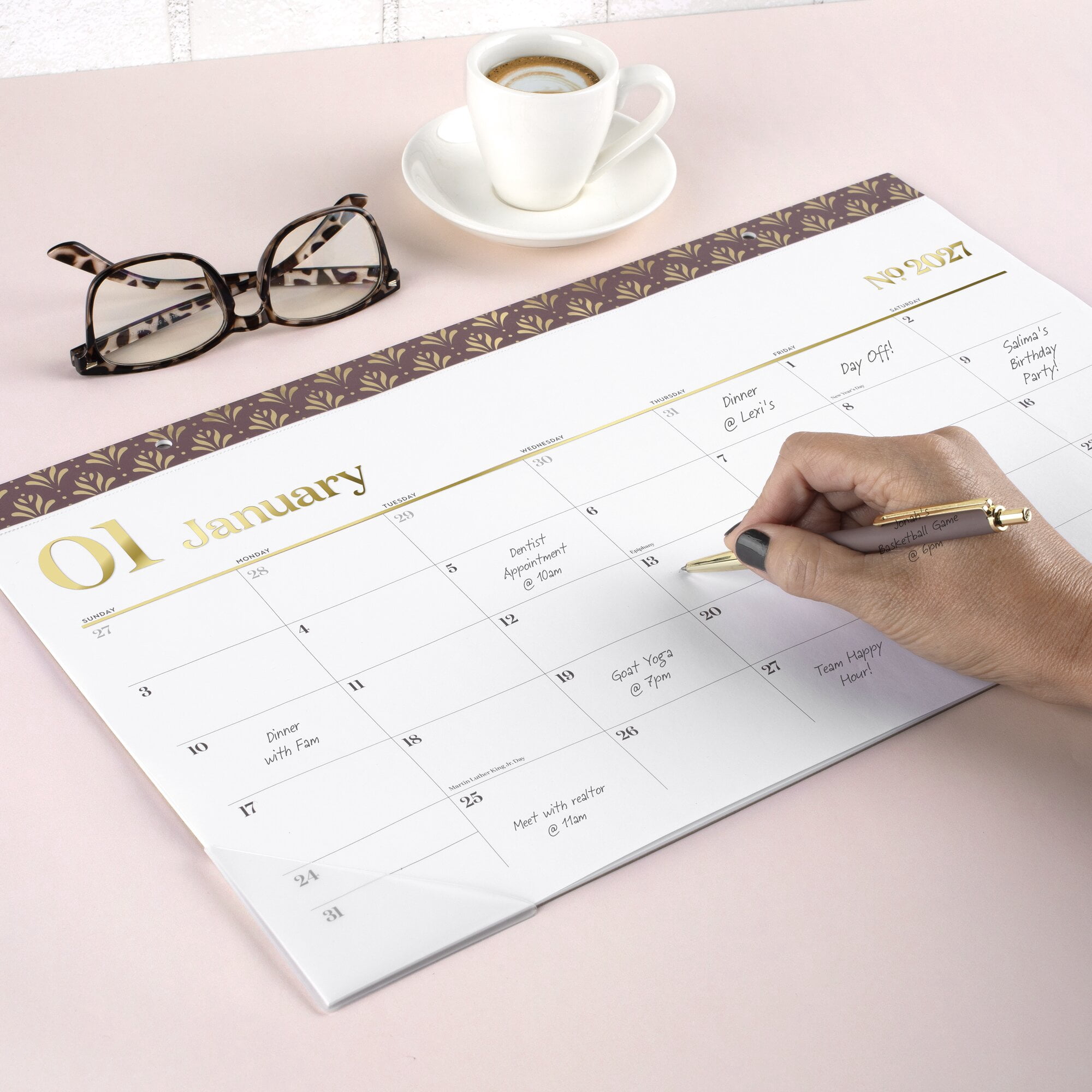 Mead Cambridge WorkStyle 2027 Monthly Desk Pad Calendar Mauve Compact 17 34 x 11
